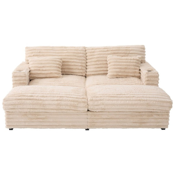 English Elm Oversized Faux Rabbit Fur Double Chaise Daybed with USB Ports and Cup Holders Champagne N719S002490D