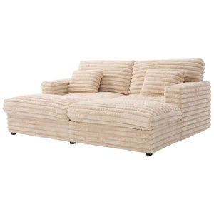 English Elm Oversized Faux Rabbit Fur Double Chaise Daybed with USB Ports and Cup Holders Champagne N719S002490D