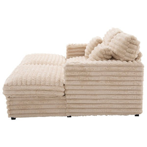 English Elm Oversized Faux Rabbit Fur Double Chaise Daybed with USB Ports and Cup Holders Champagne N719S002490D