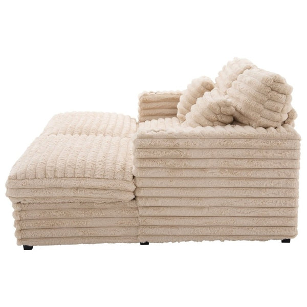 English Elm Oversized Faux Rabbit Fur Double Chaise Daybed with USB Ports and Cup Holders Champagne N719S002490D