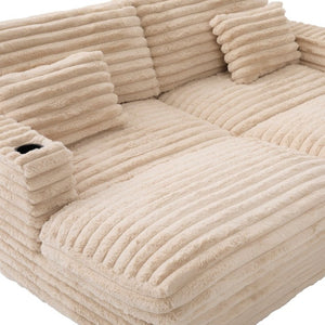 English Elm Oversized Faux Rabbit Fur Double Chaise Daybed with USB Ports and Cup Holders Champagne N719S002490D