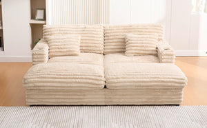 English Elm Oversized Faux Rabbit Fur Double Chaise Daybed with USB Ports and Cup Holders Champagne N719S002490D