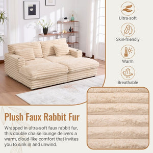 English Elm Oversized Faux Rabbit Fur Double Chaise Daybed with USB Ports and Cup Holders Champagne N719S002490D
