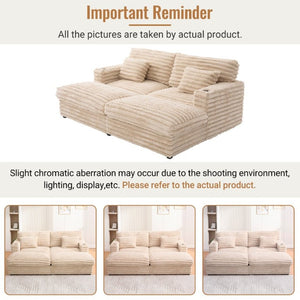 English Elm Oversized Faux Rabbit Fur Double Chaise Daybed with USB Ports and Cup Holders Champagne N719S002490D