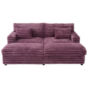 English Elm Oversized Faux Rabbit Fur Double Chaise Daybed with USB Ports and Cup Holders Wine Red N719S002490J