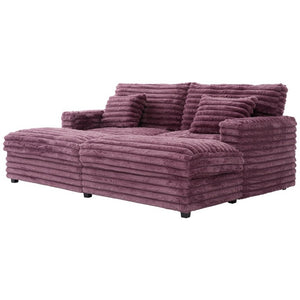 English Elm Oversized Faux Rabbit Fur Double Chaise Daybed with USB Ports and Cup Holders Wine Red N719S002490J