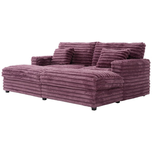 English Elm Oversized Faux Rabbit Fur Double Chaise Daybed with USB Ports and Cup Holders Wine Red N719S002490J