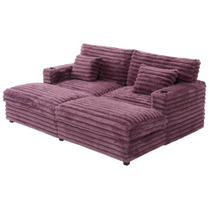 English Elm Oversized Faux Rabbit Fur Double Chaise Daybed with USB Ports and Cup Holders Wine Red N719S002490J