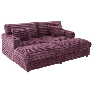 English Elm Oversized Faux Rabbit Fur Double Chaise Daybed with USB Ports and Cup Holders Wine Red N719S002490J