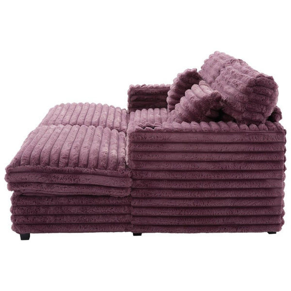 English Elm Oversized Faux Rabbit Fur Double Chaise Daybed with USB Ports and Cup Holders Wine Red N719S002490J