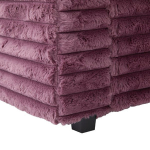 English Elm Oversized Faux Rabbit Fur Double Chaise Daybed with USB Ports and Cup Holders Wine Red N719S002490J