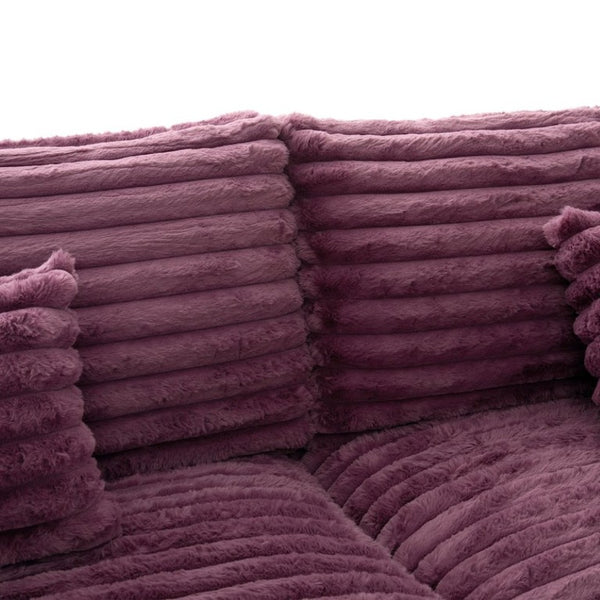 English Elm Oversized Faux Rabbit Fur Double Chaise Daybed with USB Ports and Cup Holders Wine Red N719S002490J