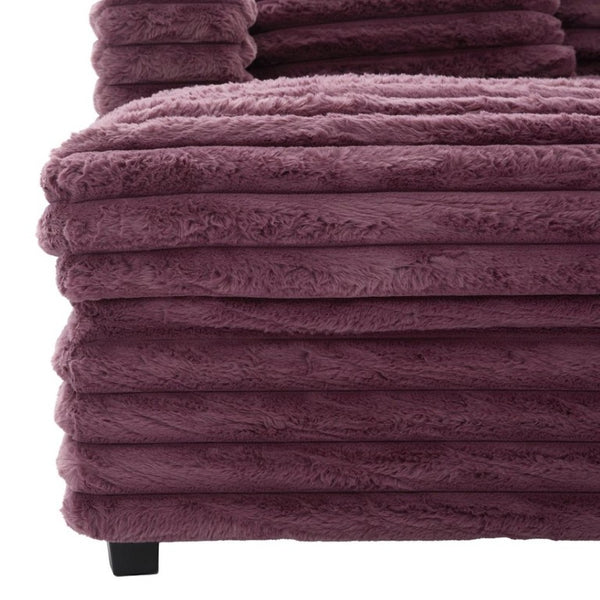 English Elm Oversized Faux Rabbit Fur Double Chaise Daybed with USB Ports and Cup Holders Wine Red N719S002490J