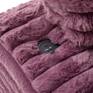 English Elm Oversized Faux Rabbit Fur Double Chaise Daybed with USB Ports and Cup Holders Wine Red N719S002490J