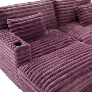 English Elm Oversized Faux Rabbit Fur Double Chaise Daybed with USB Ports and Cup Holders Wine Red N719S002490J