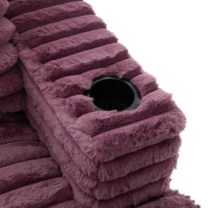 English Elm Oversized Faux Rabbit Fur Double Chaise Daybed with USB Ports and Cup Holders Wine Red N719S002490J