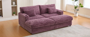 English Elm Oversized Faux Rabbit Fur Double Chaise Daybed with USB Ports and Cup Holders Wine Red N719S002490J
