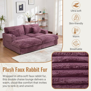 English Elm Oversized Faux Rabbit Fur Double Chaise Daybed with USB Ports and Cup Holders Wine Red N719S002490J