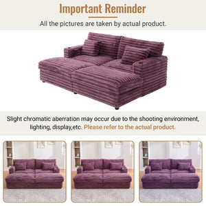 English Elm Oversized Faux Rabbit Fur Double Chaise Daybed with USB Ports and Cup Holders Wine Red N719S002490J