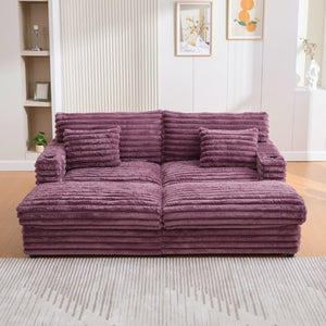 English Elm Oversized Faux Rabbit Fur Double Chaise Daybed with USB Ports and Cup Holders Wine Red N719S002490J
