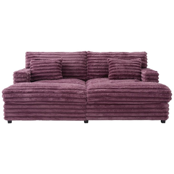 English Elm Oversized Faux Rabbit Fur Double Chaise Daybed with USB Ports and Cup Holders Wine Red N719S002490J