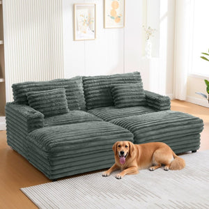 English Elm Oversized Faux Rabbit Fur Double Chaise Daybed with USB Ports and Cup Holders Sage Green N719S002490R