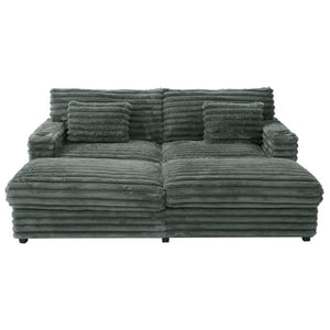 English Elm Oversized Faux Rabbit Fur Double Chaise Daybed with USB Ports and Cup Holders Sage Green N719S002490R