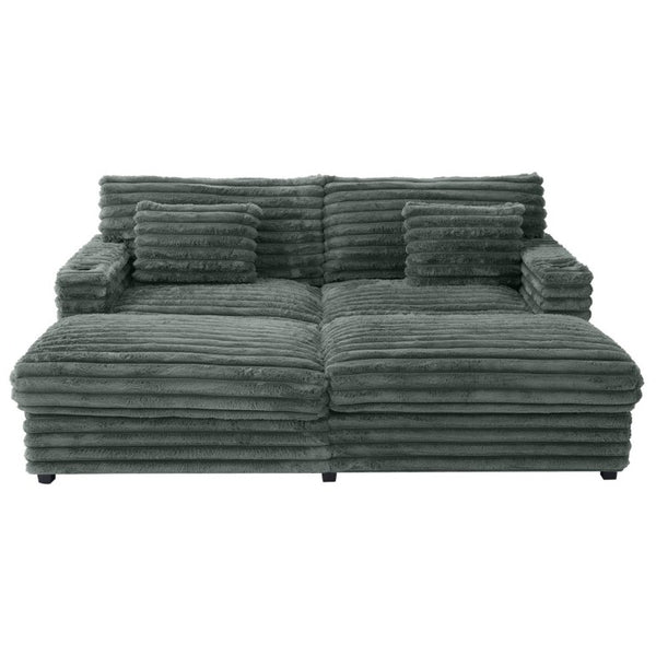 English Elm Oversized Faux Rabbit Fur Double Chaise Daybed with USB Ports and Cup Holders Sage Green N719S002490R