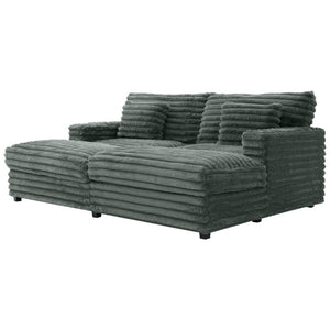 English Elm Oversized Faux Rabbit Fur Double Chaise Daybed with USB Ports and Cup Holders Sage Green N719S002490R