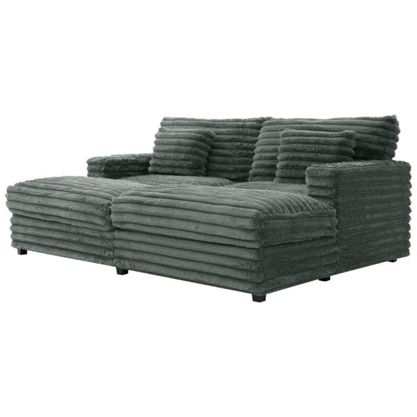 English Elm Oversized Faux Rabbit Fur Double Chaise Daybed with USB Ports and Cup Holders Sage Green N719S002490R