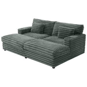 English Elm Oversized Faux Rabbit Fur Double Chaise Daybed with USB Ports and Cup Holders Sage Green N719S002490R