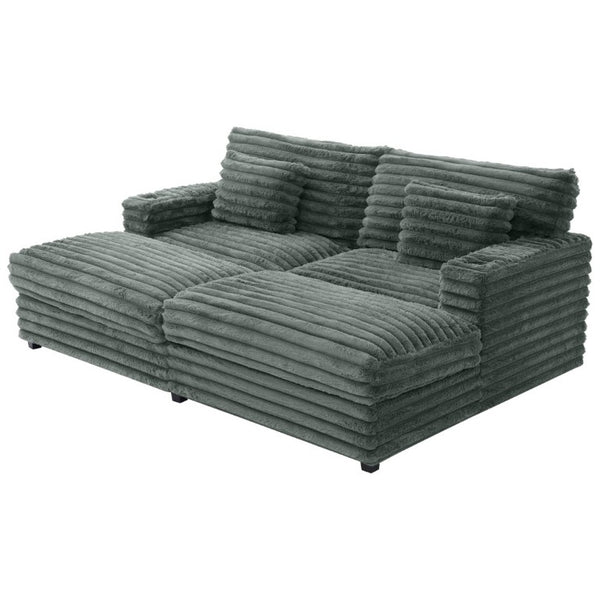 English Elm Oversized Faux Rabbit Fur Double Chaise Daybed with USB Ports and Cup Holders Sage Green N719S002490R
