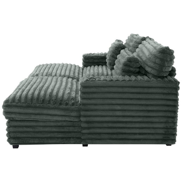 English Elm Oversized Faux Rabbit Fur Double Chaise Daybed with USB Ports and Cup Holders Sage Green N719S002490R