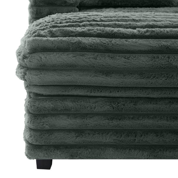 English Elm Oversized Faux Rabbit Fur Double Chaise Daybed with USB Ports and Cup Holders Sage Green N719S002490R