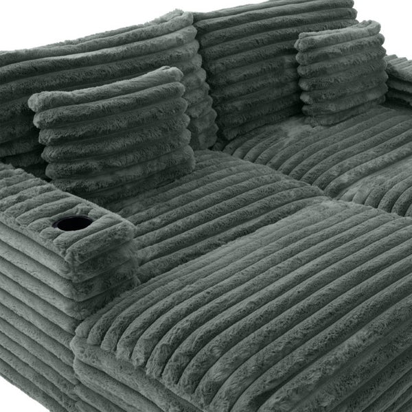 English Elm Oversized Faux Rabbit Fur Double Chaise Daybed with USB Ports and Cup Holders Sage Green N719S002490R