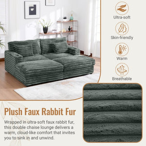 English Elm Oversized Faux Rabbit Fur Double Chaise Daybed with USB Ports and Cup Holders Sage Green N719S002490R