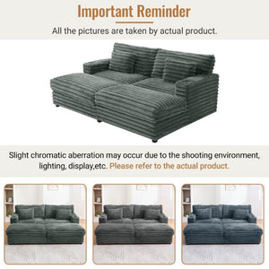 English Elm Oversized Faux Rabbit Fur Double Chaise Daybed with USB Ports and Cup Holders Sage Green N719S002490R