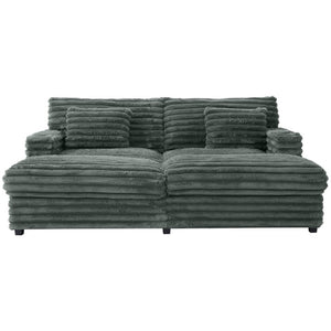 English Elm Oversized Faux Rabbit Fur Double Chaise Daybed with USB Ports and Cup Holders Sage Green N719S002490R
