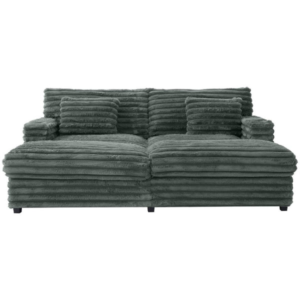 English Elm Oversized Faux Rabbit Fur Double Chaise Daybed with USB Ports and Cup Holders Sage Green N719S002490R