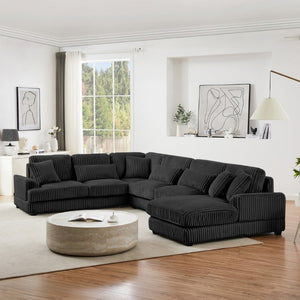 English Elm 128.35 Oversized U-Shaped Sectional Sofa Corduroy Upholstered with Chaise for Living Room Black N719S002510B