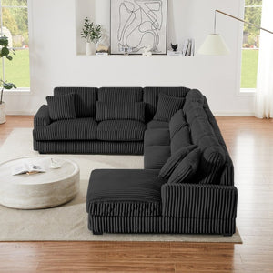 English Elm 128.35 Oversized U-Shaped Sectional Sofa Corduroy Upholstered with Chaise for Living Room Black N719S002510B