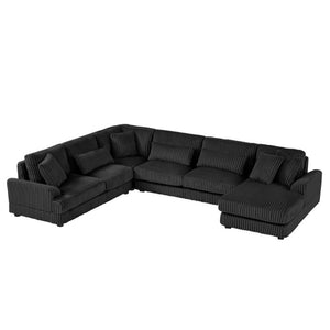 English Elm 128.35 Oversized U-Shaped Sectional Sofa Corduroy Upholstered with Chaise for Living Room Black N719S002510B