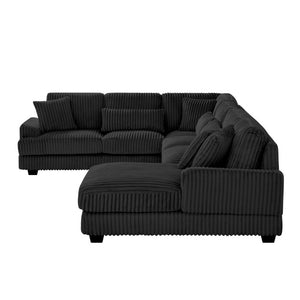 English Elm 128.35 Oversized U-Shaped Sectional Sofa Corduroy Upholstered with Chaise for Living Room Black N719S002510B
