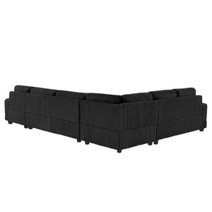 English Elm 128.35 Oversized U-Shaped Sectional Sofa Corduroy Upholstered with Chaise for Living Room Black N719S002510B