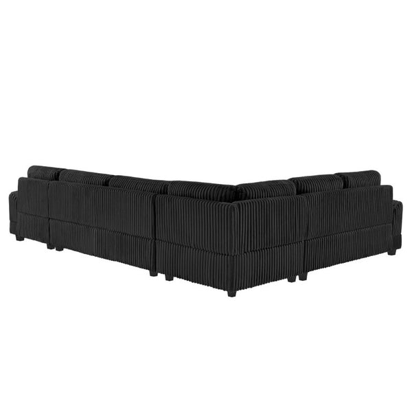 English Elm 128.35 Oversized U-Shaped Sectional Sofa Corduroy Upholstered with Chaise for Living Room Black N719S002510B