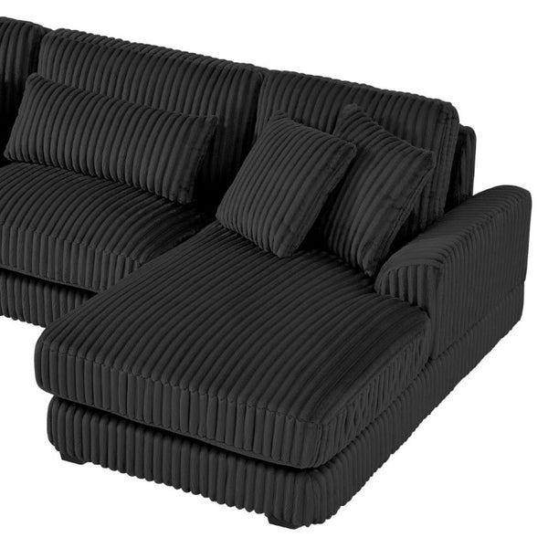 English Elm 128.35 Oversized U-Shaped Sectional Sofa Corduroy Upholstered with Chaise for Living Room Black N719S002510B