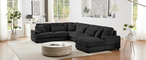 English Elm 128.35 Oversized U-Shaped Sectional Sofa Corduroy Upholstered with Chaise for Living Room Black N719S002510B