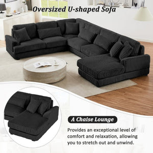 English Elm 128.35 Oversized U-Shaped Sectional Sofa Corduroy Upholstered with Chaise for Living Room Black N719S002510B