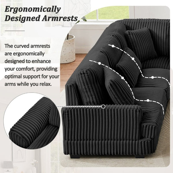 English Elm 128.35 Oversized U-Shaped Sectional Sofa Corduroy Upholstered with Chaise for Living Room Black N719S002510B
