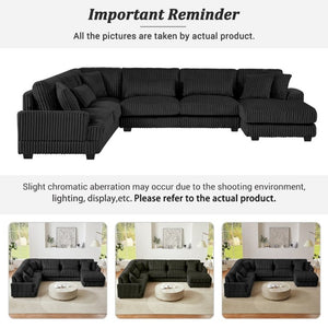 English Elm 128.35 Oversized U-Shaped Sectional Sofa Corduroy Upholstered with Chaise for Living Room Black N719S002510B